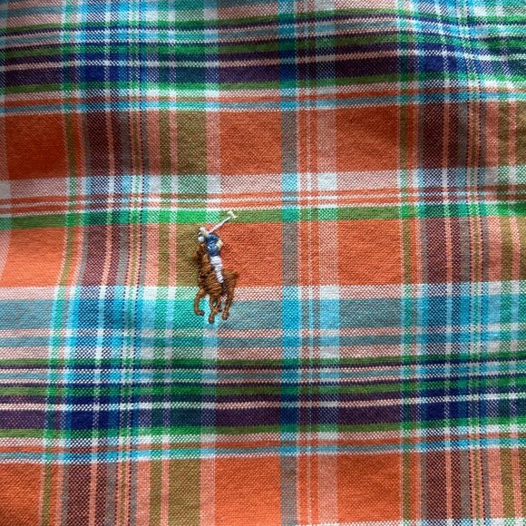 Ralph Lauren Oxford Plaid Shirt L Orange Green Blue Short Sleeve Cotton - Picture 4 of 9